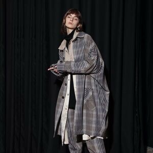 CAIRA Classic Oversized Plaid Trench Coat, S, Mid-Length, Street Style